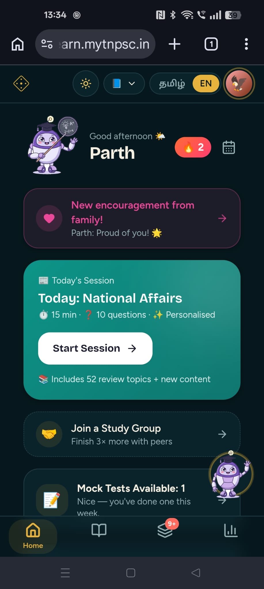 Jazzu TNPSC Exam Tutor daily home screen