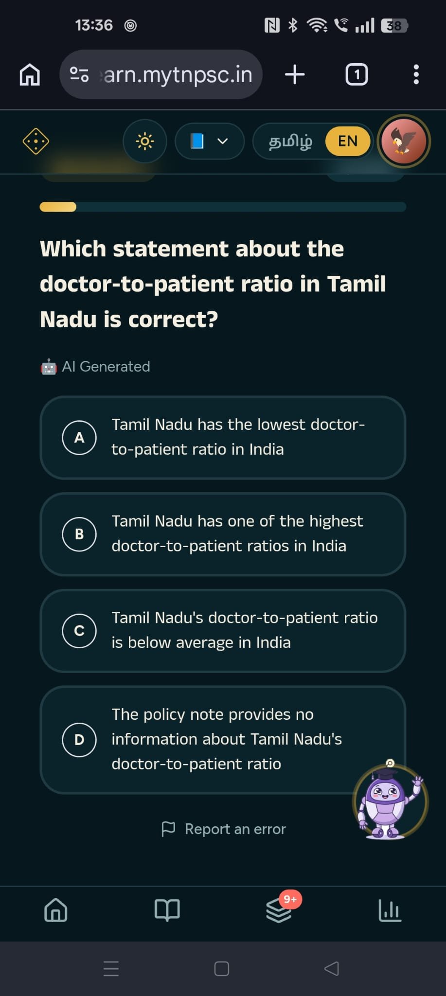Adaptive quiz with MCQ options